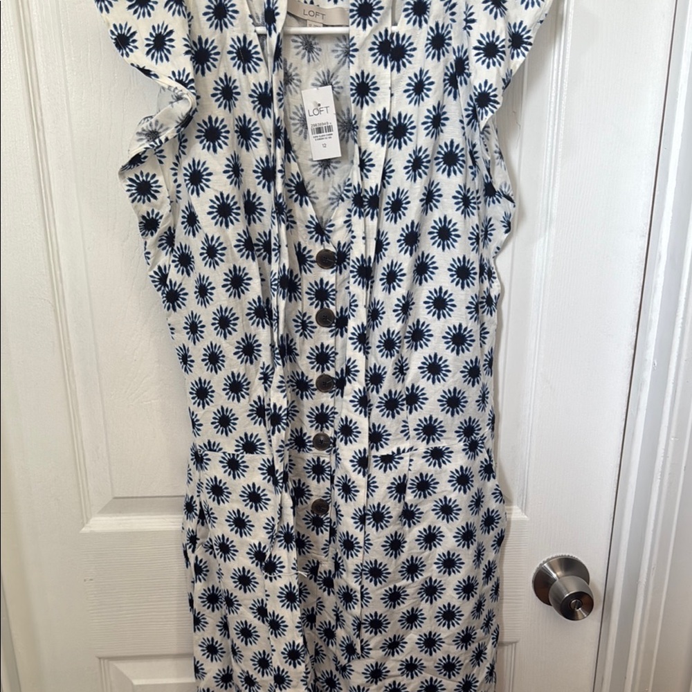 LOFT Blue and White Sleeveless Jumpsuit
